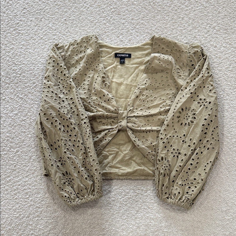 Express Women's Beige Eyelet Blouse